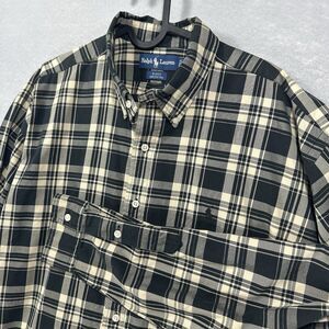 Polo Ralph Lauren Men’s XL Plaid Button Up Long Sleeve Black & Tan Blake Fit